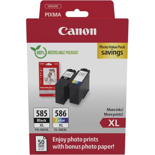 Canon PG-585XL/CL-586XL Photo Value Pack - Pack de 2 - à rendement élevé - noir, couleur (cyan, magenta, jaune) - boîte de suspension - jeu de papier / cartouche d'encre - pour PIXMA TS7650i...