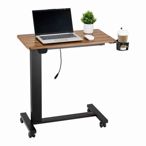 Table De Lit Mobile-Vevor-Table D'appoint À 4 Roulettes-Levage Électrique Avec Bouton-Réglable En Hauteur-Bois Et Noir