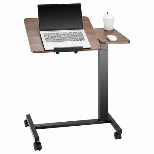 Table De Lit Mobile-Vevor-Table D'appoint Avec Plateau Rabattable Et 4 Roulettes-Réglable En Hauteur-Bois Et Noir