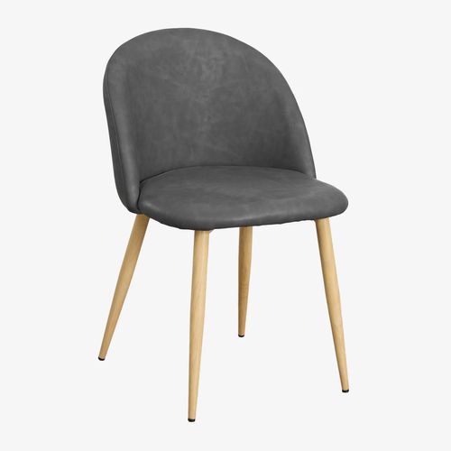 Lot De 4 Chaises De Salle À Manger Rembourrées En Similicuir Kana Bois Naturel Gris Anthracite