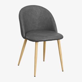 Lot De 4 Chaises De Salle À Manger Rembourrées En Similicuir Kana Bois Naturel Gris Anthracite