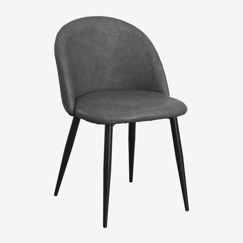 Lot De 2 Chaises De Salle À Manger Rembourrées En Similicuir Kana Noir Gris Anthracite