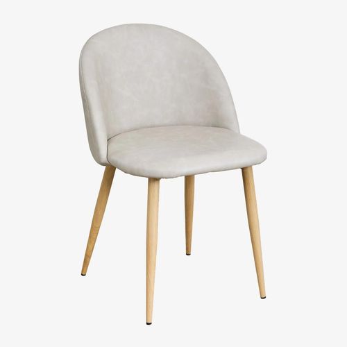 Lot De 2 Chaises De Salle À Manger Rembourrées En Similicuir Kana Bois Naturel Gris Taupe Clair