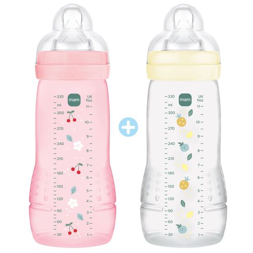 Lot De 2 Biberons 330ml Easy Active Coloré Berry Et Pearl - Mam