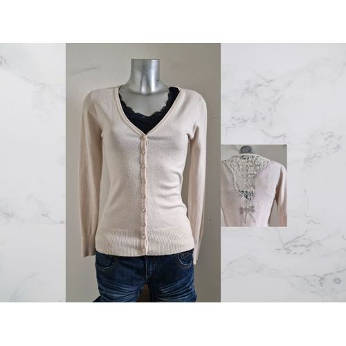 Gilet / Cardigan En Maille Avec Dentelle Et Strass