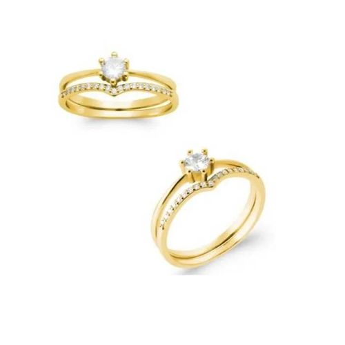 Bague Solitaire Double Anneaux Effet 2 En 1 En Plaqué Or 18 Carats T 50 À 60