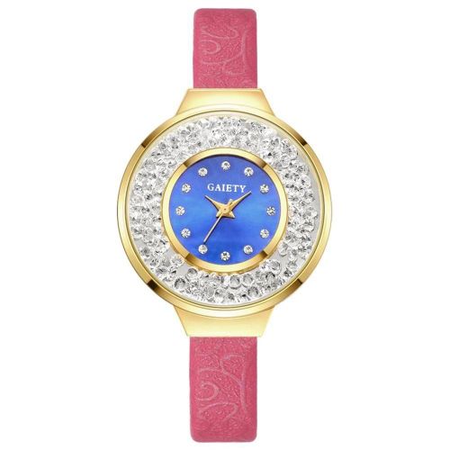 Gaiety Femmes Mode Blanc Strass Alliage Robe Montre Analogique Quartz Montre (Rose Rouge)