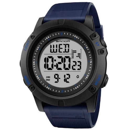 Montre D'extérieur À La Mode Affichage Rond Numérique Étanche Noctilucence Montre-Bracelet Noir + Bleu