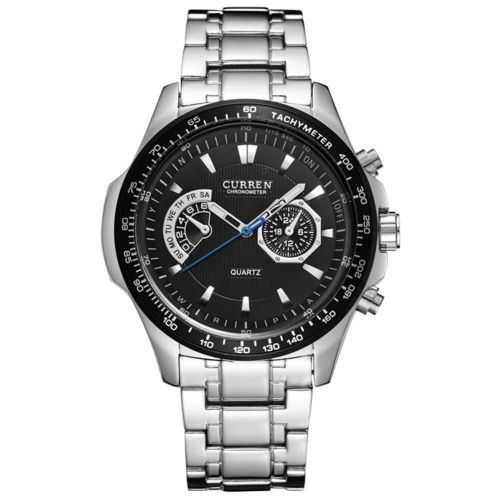 Entreprise Acier Ceinture Montre Quartz Montre Étanche Hommes Alliage Montre-Bracelet Blanc + Noir