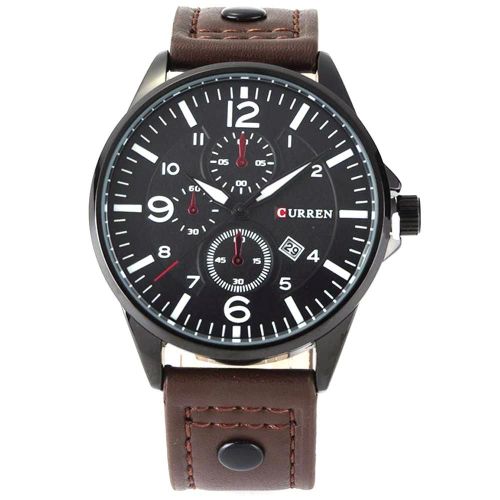 Curren Hommes Mode Quartz Montre Souple Pu Bracelet Montre-Bracelet Accessoire (Noir & Café)