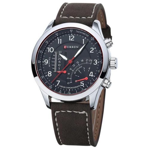 Curren Hommes Mode Quartz Montre Souple Pu Bracelet Montre-Bracelet Accessoire (Blanc & Noir)