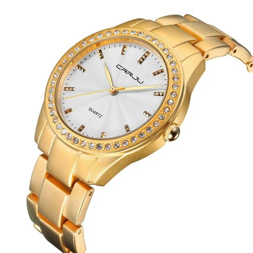 Mode Femmes Strass Étanche Acier Bracelet Quartz Montre Montre-Bracelet (Or)