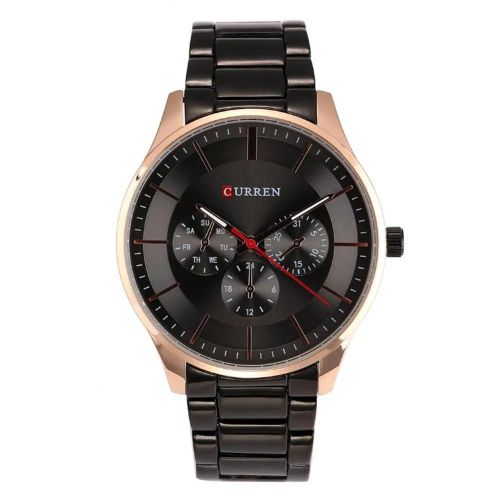 Curren Nouvelle Mode Hommes Quartz Mouvement Bracelet Acier Montre-Bracelet Montre (Boîtier Café + Cadran Noir)