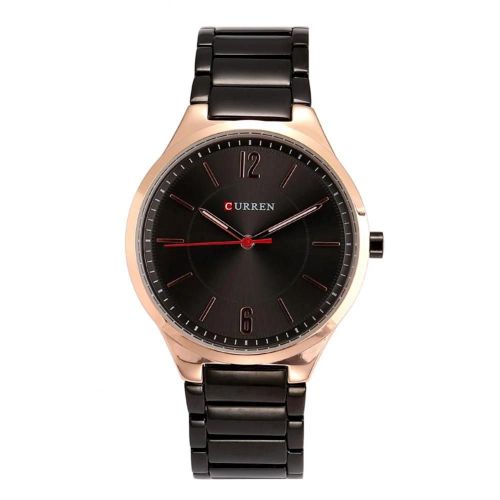 Curren Nouvelle Mode Hommes Quartz Mouvement Bracelet Acier Montre-Bracelet Montre (Boîtier Café + Cadran Noir)