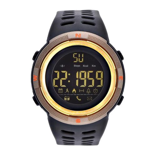 Montre Électronique Numérique Mâle Rétroéclairé Rond Étanche Sport Montre-Bracelet Café Or
