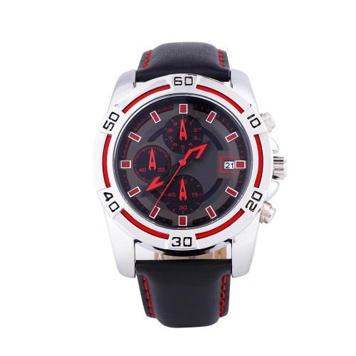 Hommes Analogique Quartz Pu Bande Date Chronographe Sport Montre-Bracelet Ronde Montre-Bracelet (Rouge)
