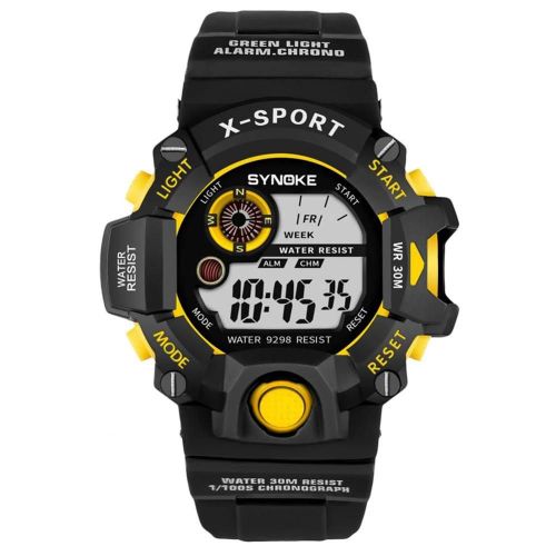Synoke Montre Électronique Multifonctionnelle Montre-Bracelet À Affichage Numérique Étanche (Noir + Jaune)