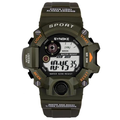Synoke Montre Électronique Multifonctionnelle Montre-Bracelet À Affichage Numérique Étanche (Vert Armée)