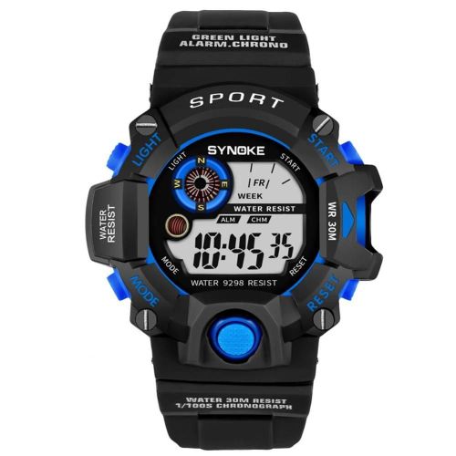 Synoke Montre Électronique Multifonctionnelle Montre-Bracelet À Affichage Numérique Étanche (Noir + Bleu)