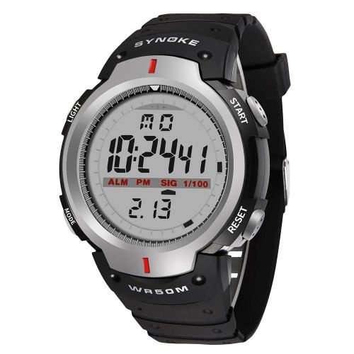 Synoke Montre Électronique Multifonctionnelle Montre-Bracelet De Sport À Affichage Numérique Étanche (Gris)