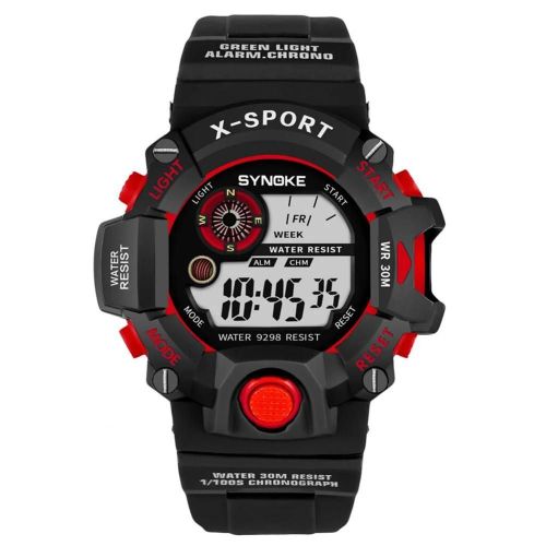 Synoke Montre Électronique Multifonctionnelle Montre-Bracelet À Affichage Numérique Étanche (Noir + Rouge)