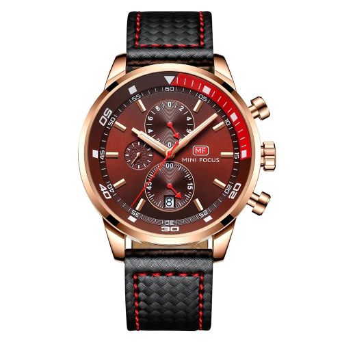 Mini Focus Hommes Mode Analogique Étanche Pu Bracelet Quartz Sports Montre-Bracelet (Café + Rose + Noir)
