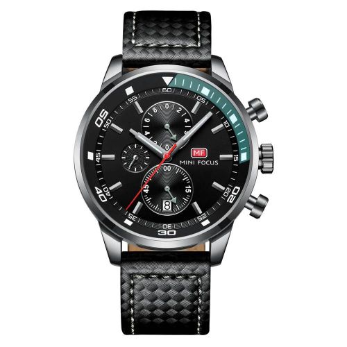 Mini Focus Hommes Mode Analogique Étanche Pu Bracelet Quartz Sports Montre-Bracelet (Noir + Gris)