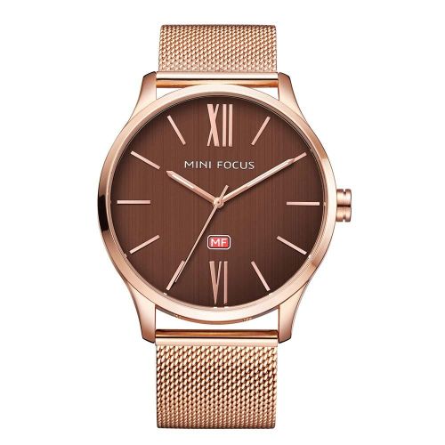 Mini Focus Élégant Simple Affaires Hommes Pochoir Bracelet Étanche Analogique Quartz Montre-Bracelet (Rose)