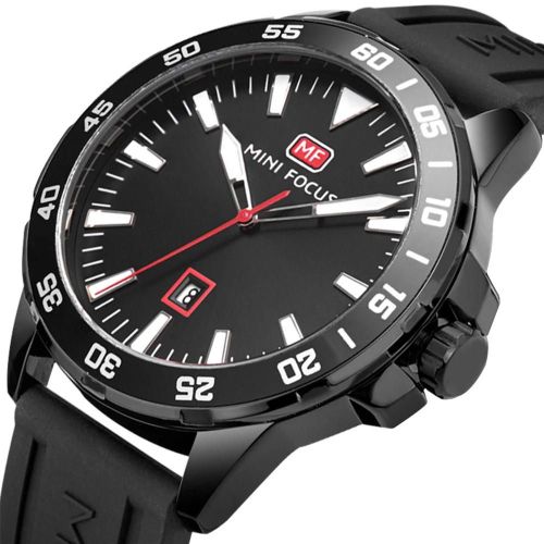 Mini Focus Hommes Analogique Étanche Bracelet En Silicone Quartz Montre De Sport Montre-Bracelet (Noir)