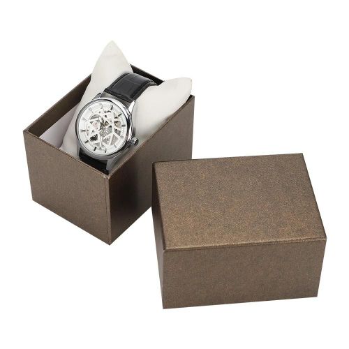 Forsining Bracelet En Cuir Pu Classique Creux Mécanique Montre Hommes Montre-Bracelet (Argent Blanc)