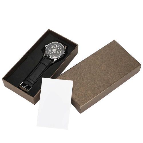 Forsining Bracelet En Cuir Pu Montre Mécanique Creuse Pour Hommes Avec Boîte À Montre (Argent Noir)