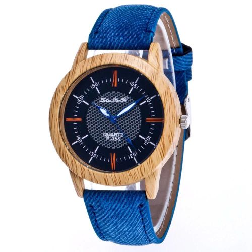 Zhoulianfa Chronographe Quartz Denim Bracelet En Cuir Montre Design Simple Et Décontracté (Bleu Royal)