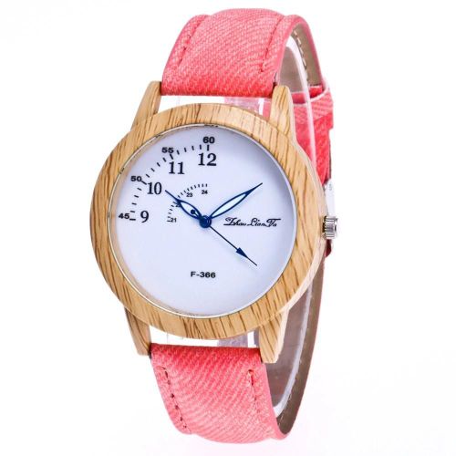 Zhoulianfa Chronographe Quartz Vintage Craft Denim Bracelet En Cuir Montre Couple En Bois (Rose)
