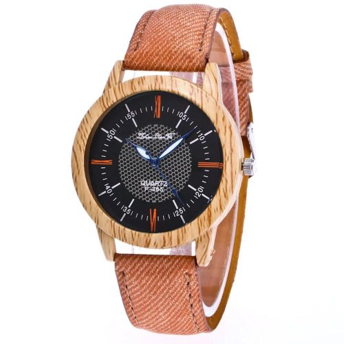 Zhoulianfa Chronographe Quartz Denim Bracelet En Cuir Montre Design Simple Et Décontracté (Marron Clair)