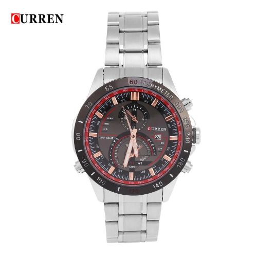 Curren Analogique Quartz Rond Montre Date Acier Inoxydable Bracelet Montre-Bracelet (Cadran Noir,Aiguille Dorée)