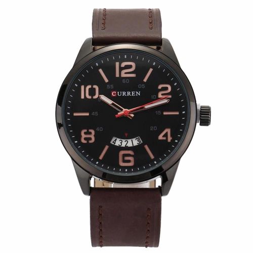 Montre À Quartz À Cadran Rond Montre-Bracelet D'affichage De Jour (Café De Coquillage Noir)