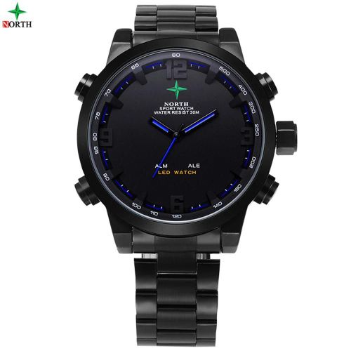 Sport Numérique Analogique Montre Hommes Mâle Étanche Led Quartz Montre-Bracelet Bleu Aiguilles