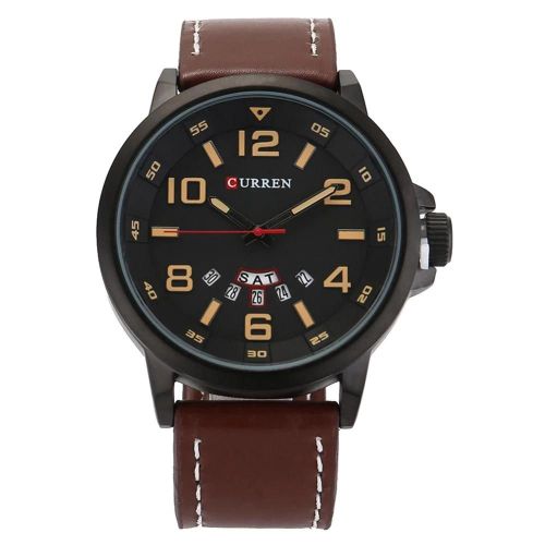 Mode Hommes Bracelet En Cuir Bracelet Étanche Quartz Montre Cadran Rond Affichage Analogique Montre-Bracelet (#2)