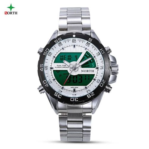 Sport Led Montre Analogique Numérique Hommes Homme 30m Étanche Électronique Quartz Montre-Bracelet Blanc