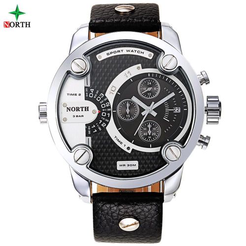 Hommes Mâle Analogique Rond Quartz Montre Électronique Bracelet En Cuir Date Affichage Montre-Bracelet Argent Boîtier
