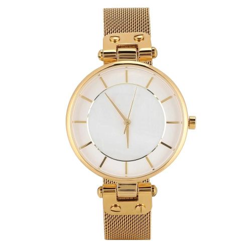 Mode Femme Bracelet En Acier Montre Étanche Cadran Rond Quartz Casual Montreboîtier Doré Blanc