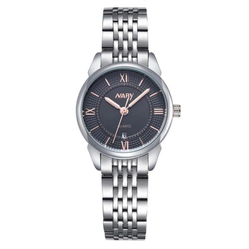 Nary Étanche En Chiffres Romains Cadran Acier Inoxydable Bracelet Couple Montre (Rose Noire Pour Femme)