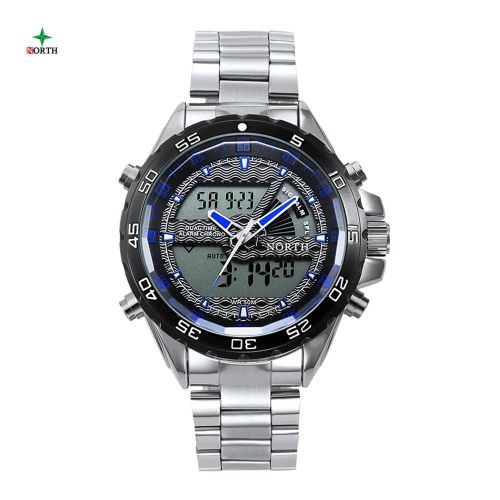 Sport Numérique Analogique Montre Hommes Mâle Étanche Led Double Mouvement Montre-Bracelet Aiguilles Bleues