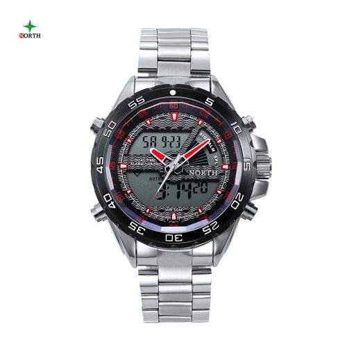 Sport Numérique Analogique Montre Hommes Mâle Étanche Led Double Mouvement Montre-Bracelet Rouge Aiguilles