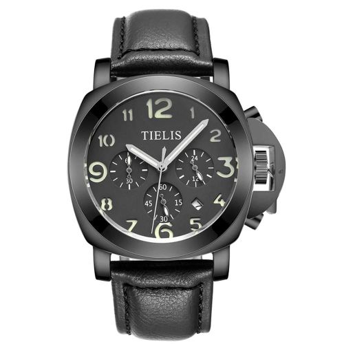 Nary Hommes Affichage Analogique Bracelet En Cuir Mouvement Quartz Étanche Montre-Bracelet Décontractée(#1)