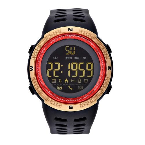 Montre Électronique Numérique Masculine Rétroéclairée Ronde Étanche Sport Montre-Bracelet Or Rouge