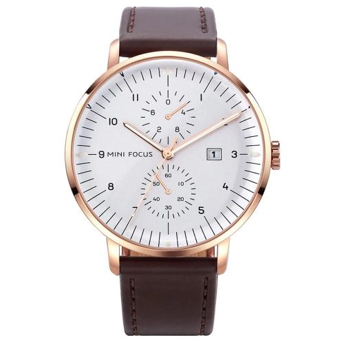 Mini Focus Hommes D'affaires Simple Pu Strap Montre-Bracelet À Quartz Analogique Étanche (Blanc + Rose + Marron)