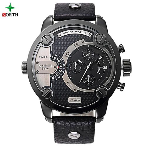 Hommes Analogique Rond Quartz Montre Électronique Bracelet En Cuir Date Affichage Montre-Bracelet Pistolet Couleur Cas