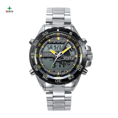 Sport Numérique Analogique Montre Hommes Mâle Étanche Led Double Mouvement Montre-Bracelet Aiguilles Jaunes