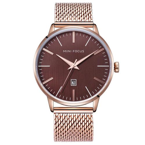 Mini Focus À La Mode Hommes Étanche À Quartz Mouvement Acier Maille Bracelet Montre(06)